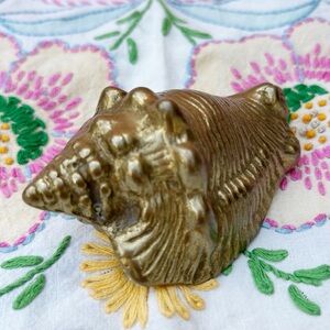 Vintage Brass Conch Sea Shell Nautical Decor Seashell Paperweight 3”